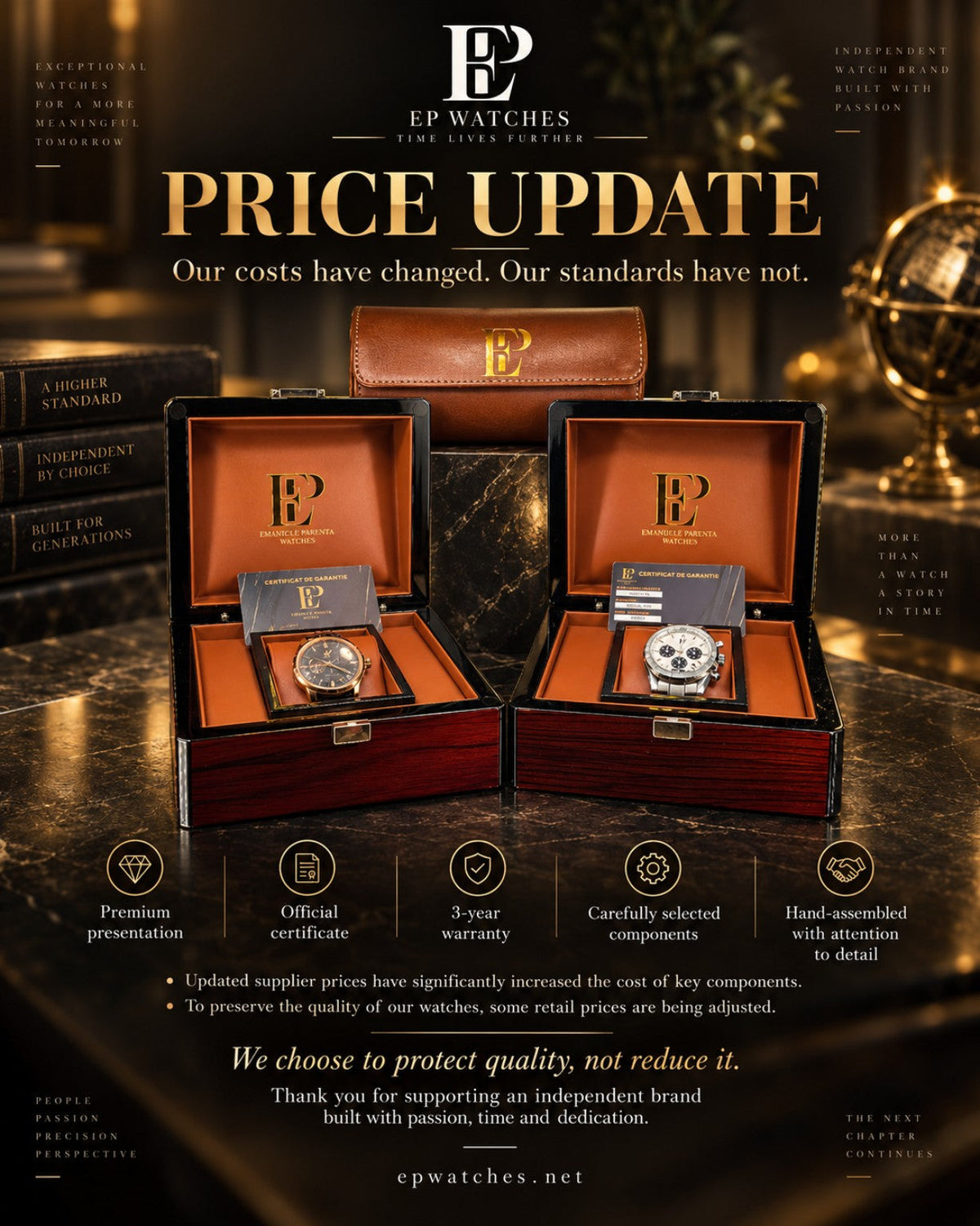 Mise à jour des prix EP Watches 2026 : pourquoi nos prix évoluent — et ce qui ne changera pas